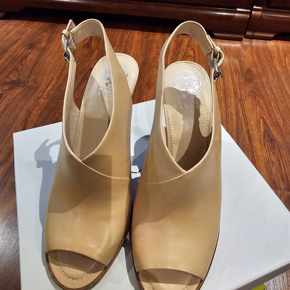 Marc Fisher Tan Slingback Peep-Toe Heels
